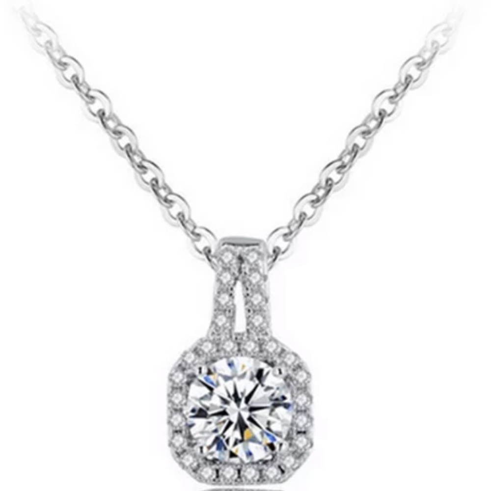 New Women’s 925 Silver Beautiful Romantic Diamond Square Necklace - Picture 4 of 4